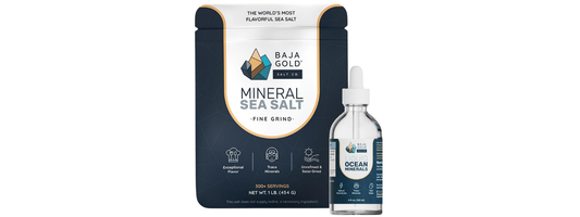 Baja Gold Mineral Sea Salt and Liquid Ocean Minerals for hydration, electrolyte balance and daily mineral support