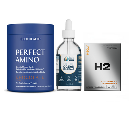The Ultimate Stack – Perfect Amino® Powder, Liquid Minerals & H2 Tablets Chocolate / 60 Servings / Unflavoured