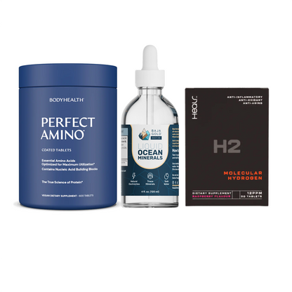 The Ultimate Stack – Perfect Amino® Tablets, Liquid Minerals & H2 Tablets Coated / 600 Tablets (120 Servings) / Raspberry