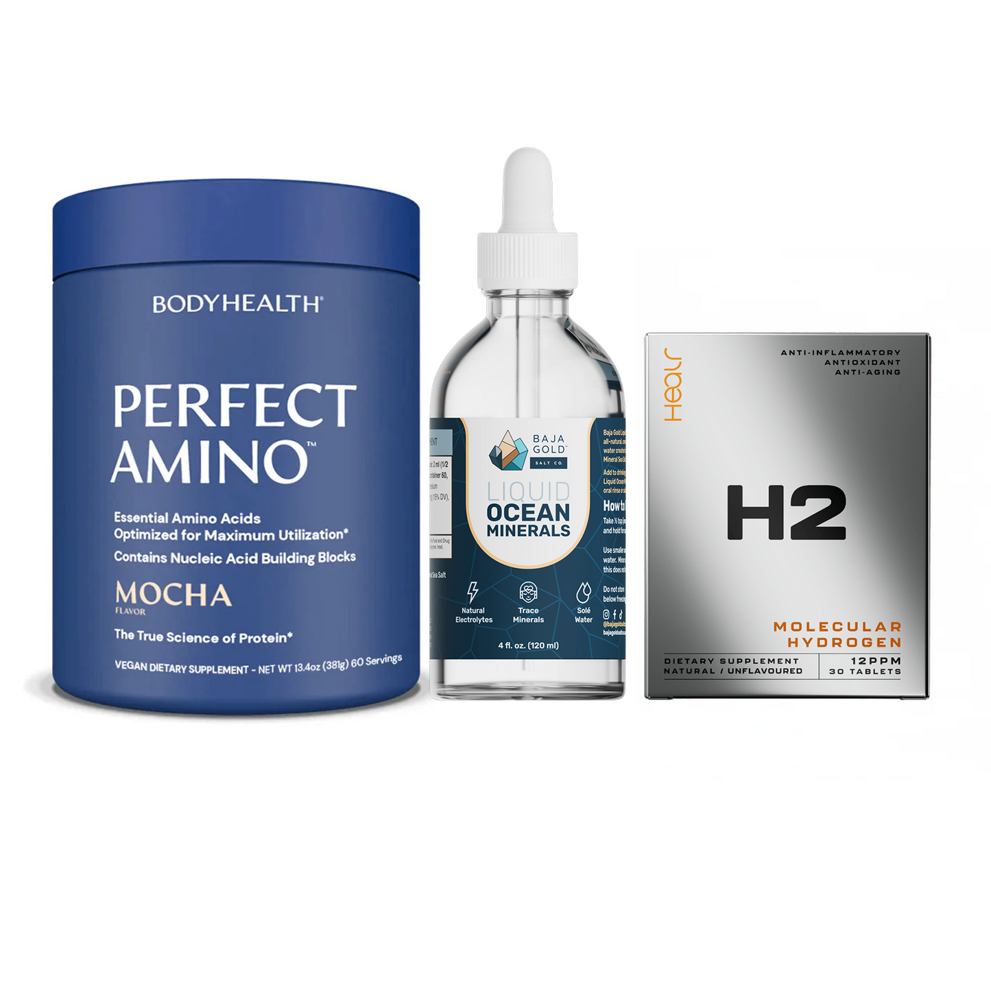 The Ultimate Stack – Perfect Amino® Powder, Liquid Minerals & H2 Tablets Mocha / 60 Servings / Unflavoured