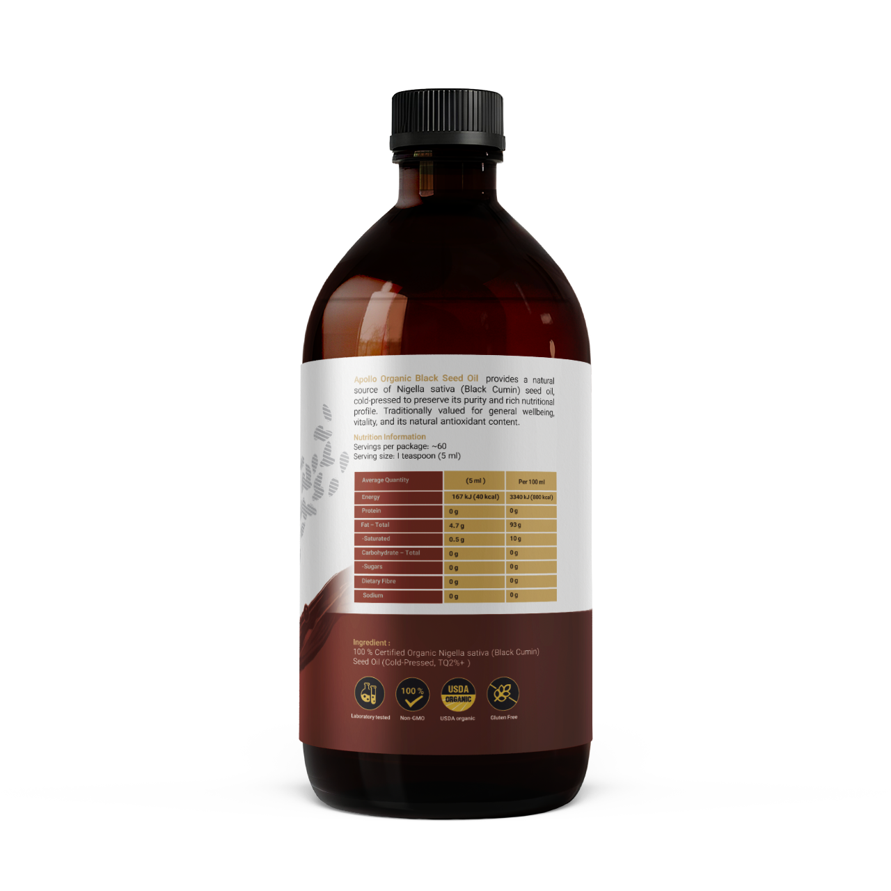 Apollo Nutraceuticals - Organic Black Seed Oil (Cold-Pressed) – TQ 2%+ 100ml