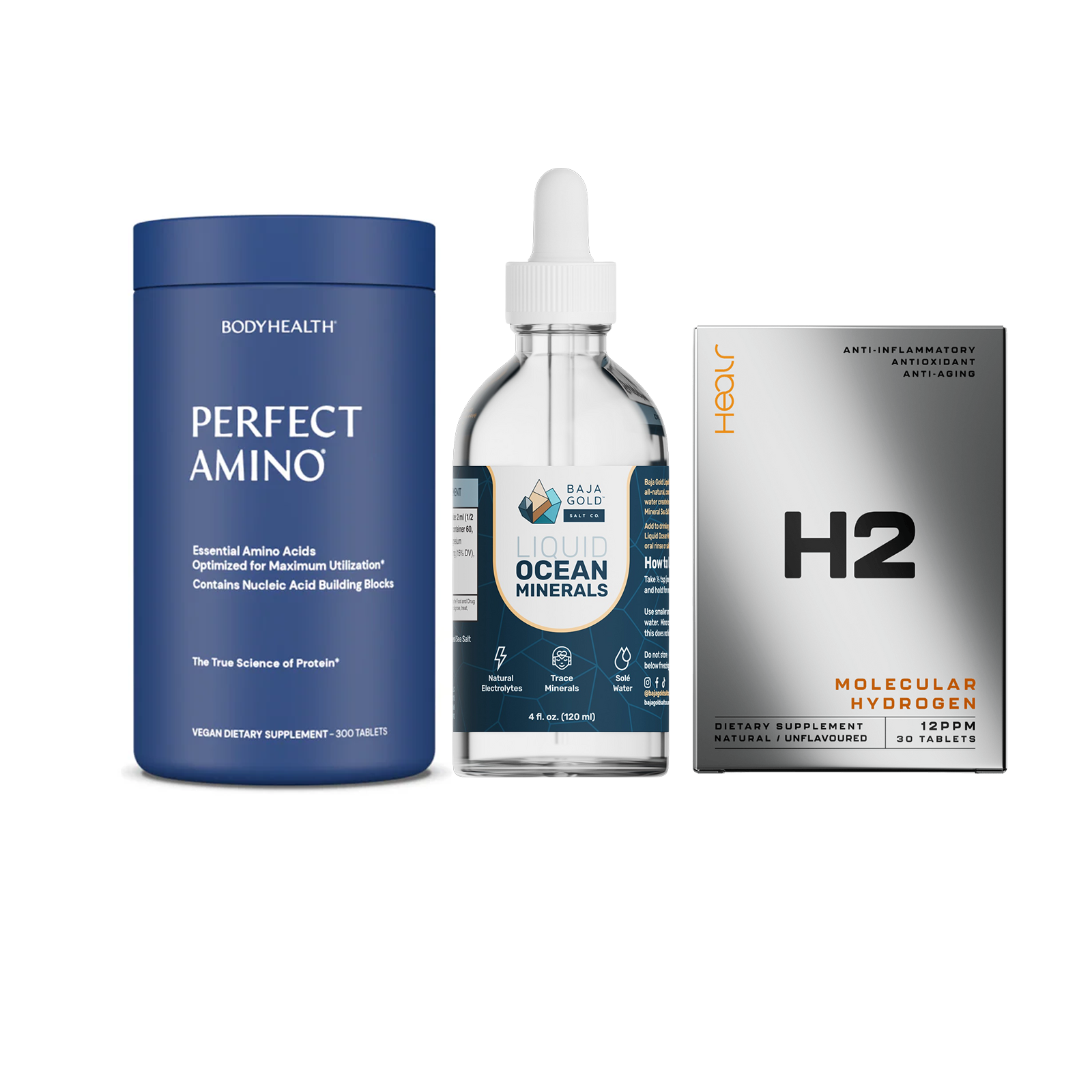 The Ultimate Stack – Perfect Amino® Tablets, Liquid Minerals & H2 Tablets Non-Coated / 300 Tablets (60 Servings) / Unflavoured