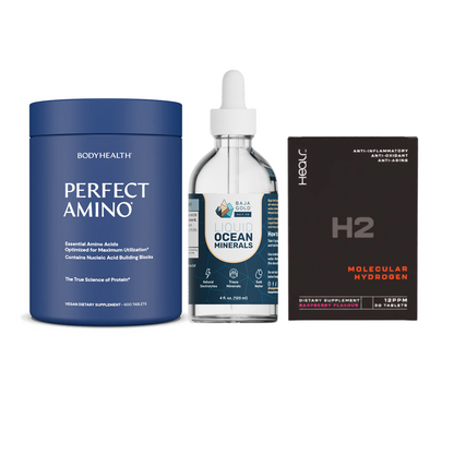 The Ultimate Stack – Perfect Amino® Tablets, Liquid Minerals & H2 Tablets Non-Coated / 600 Tablets (120 Servings) / Raspberry