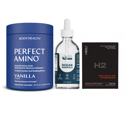 The Ultimate Stack – Perfect Amino® Powder, Liquid Minerals & H2 Tablets Vanilla / 60 Servings / Raspberry